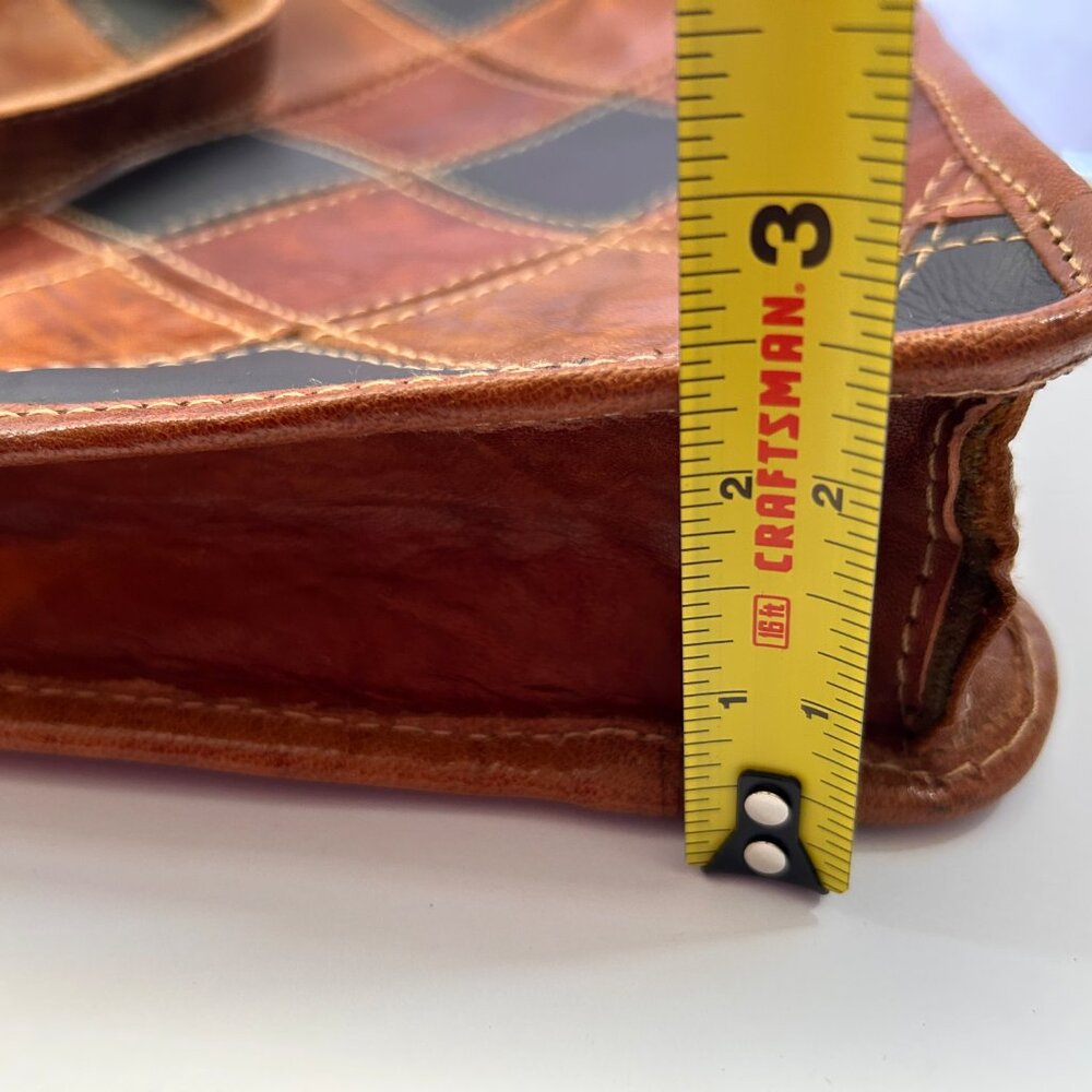Vintage Patchwork Leather Tote – Brown & Black Boho Artisan Shoulder Bag - Picture 11 of 15